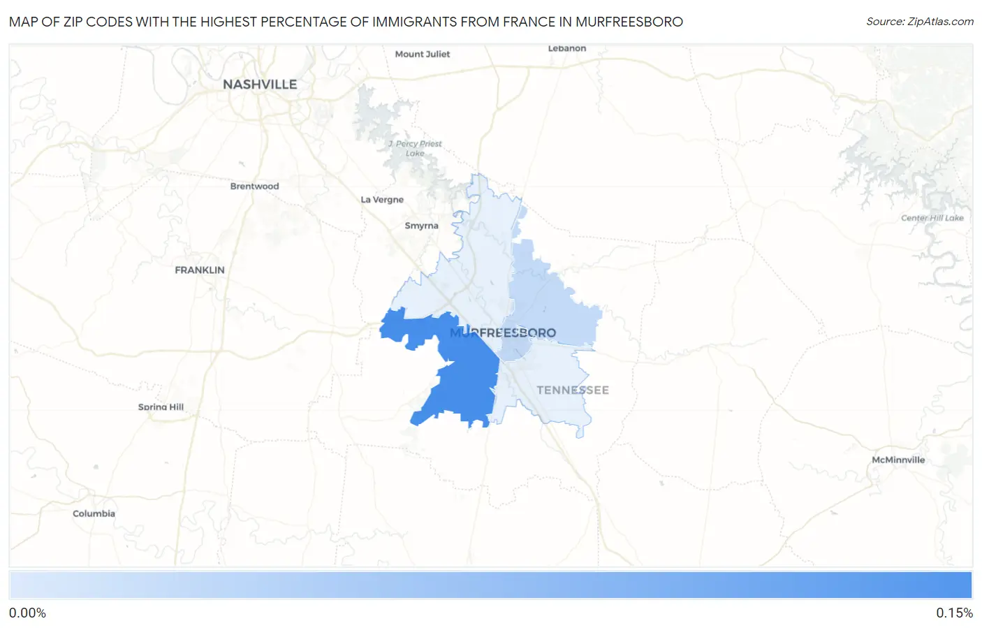Zip Codes with the Highest Percentage of Immigrants from France in Murfreesboro Map