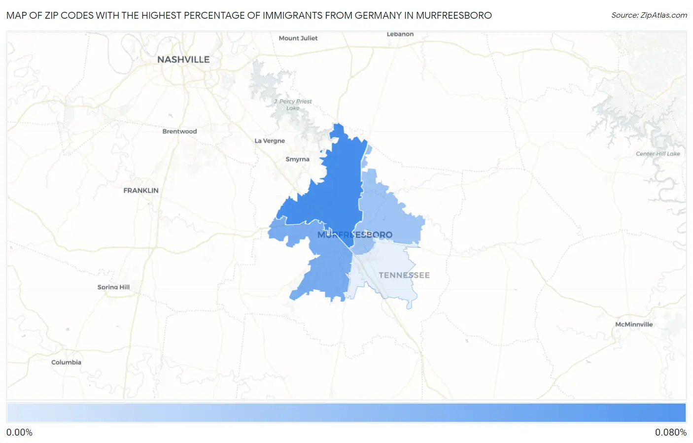 Zip Codes with the Highest Percentage of Immigrants from Germany in Murfreesboro Map