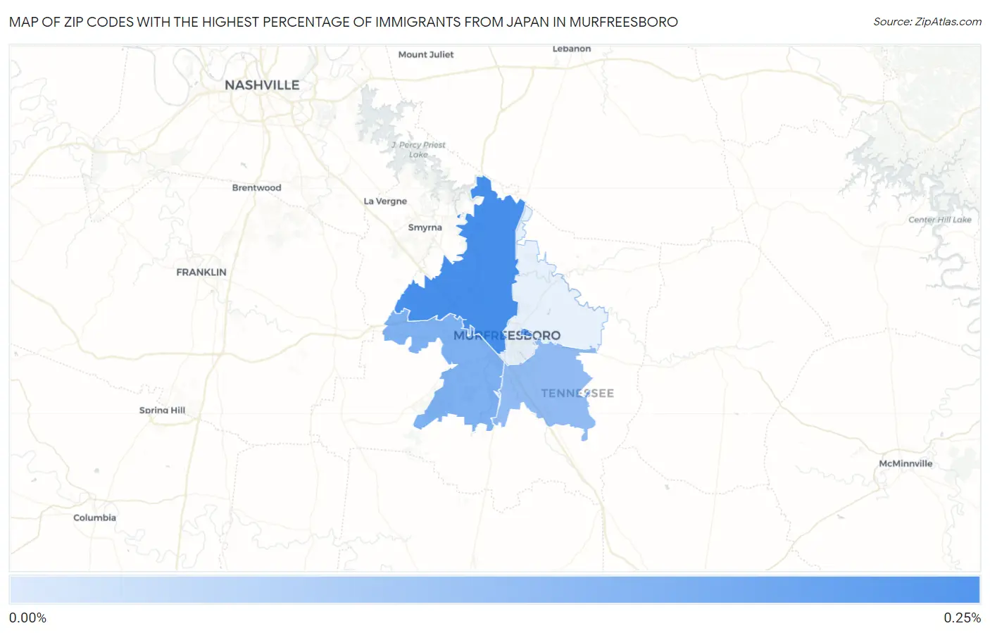 Zip Codes with the Highest Percentage of Immigrants from Japan in Murfreesboro Map
