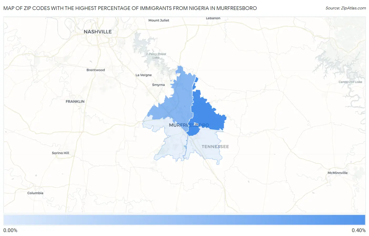 Zip Codes with the Highest Percentage of Immigrants from Nigeria in Murfreesboro Map