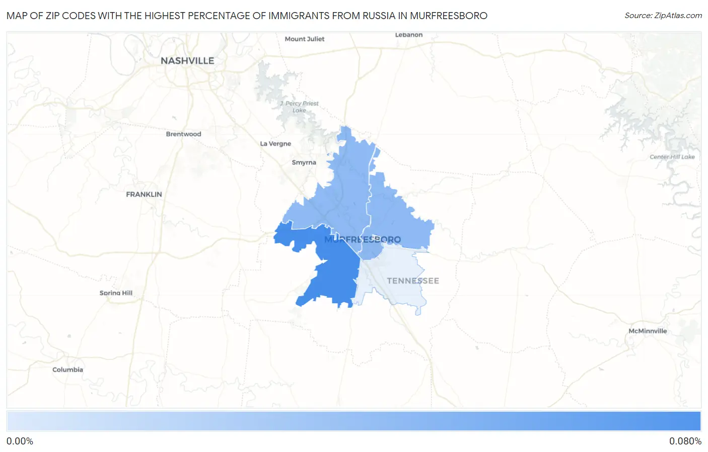 Zip Codes with the Highest Percentage of Immigrants from Russia in Murfreesboro Map