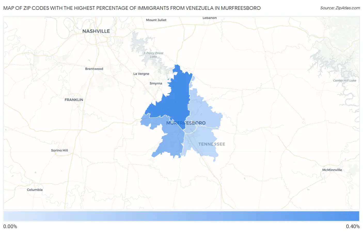 Zip Codes with the Highest Percentage of Immigrants from Venezuela in Murfreesboro Map