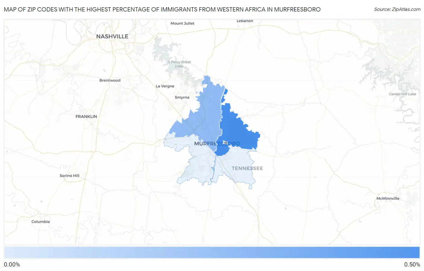 Zip Codes with the Highest Percentage of Immigrants from Western Africa in Murfreesboro Map