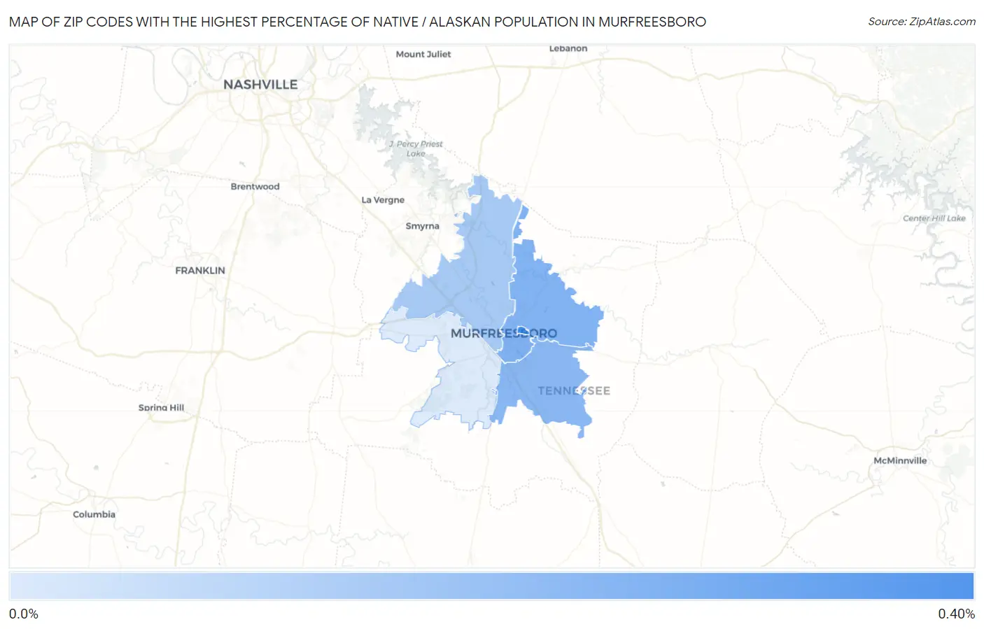 Zip Codes with the Highest Percentage of Native / Alaskan Population in Murfreesboro Map