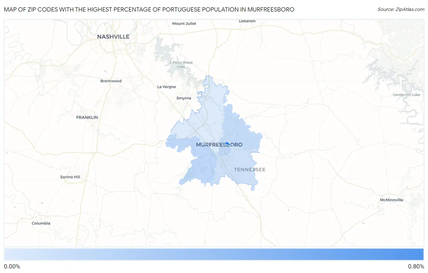 Zip Codes with the Highest Percentage of Portuguese Population in Murfreesboro Map