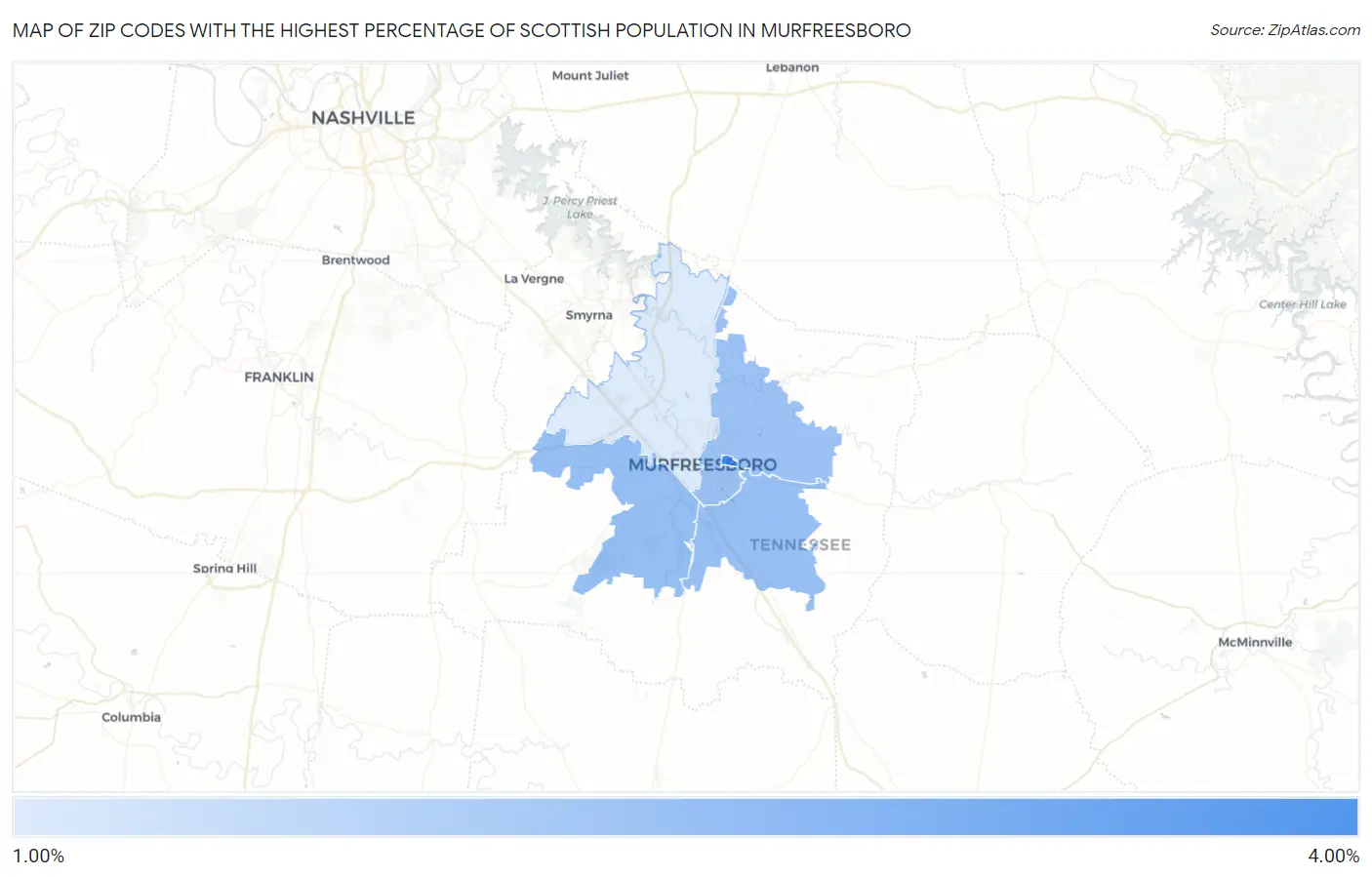 Zip Codes with the Highest Percentage of Scottish Population in Murfreesboro Map