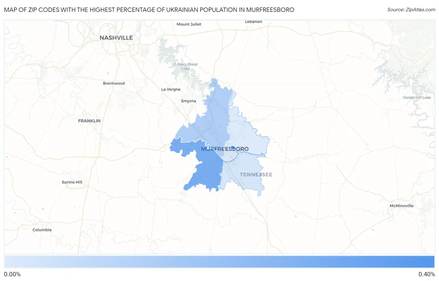 Zip Codes with the Highest Percentage of Ukrainian Population in Murfreesboro Map