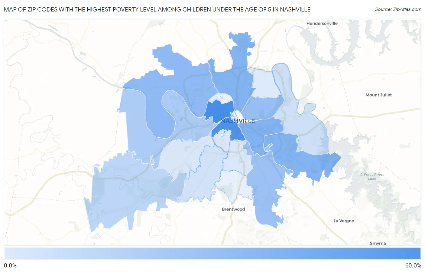 Zip Codes with the Highest Poverty Level Among Children Under the Age of 5 in Nashville Map