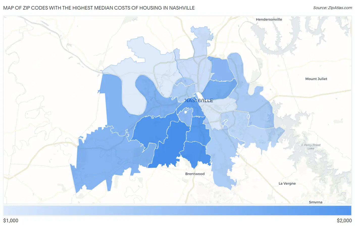 Zip Codes with the Highest Median Costs of Housing in Nashville Map