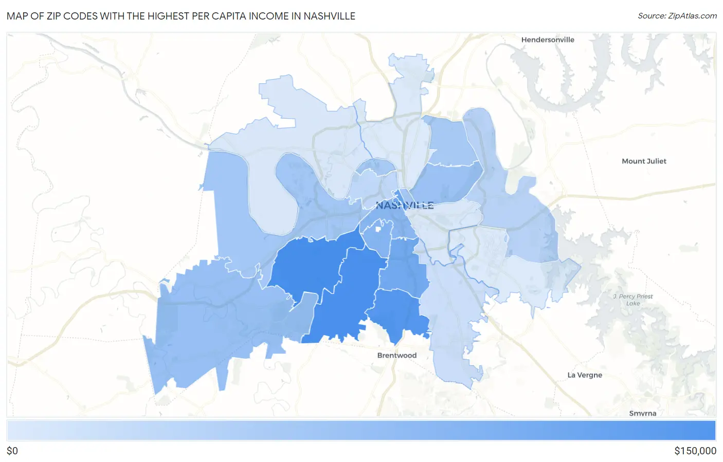 Zip Codes with the Highest Per Capita Income in Nashville Map