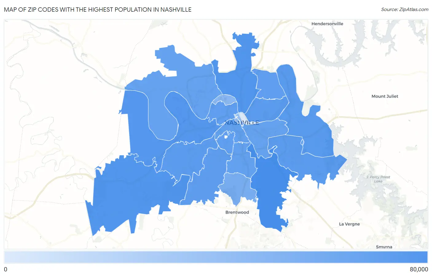 Zip Codes with the Highest Population in Nashville Map
