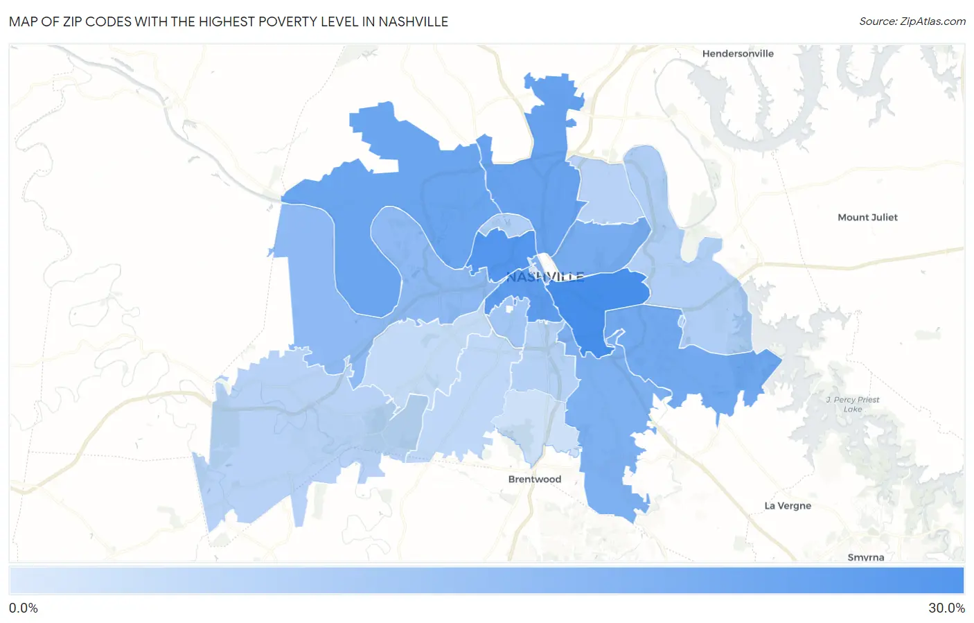Zip Codes with the Highest Poverty Level in Nashville Map