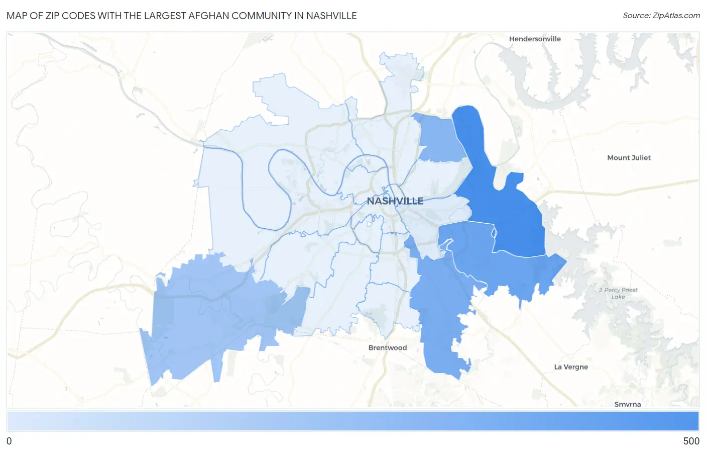 Zip Codes with the Largest Afghan Community in Nashville Map