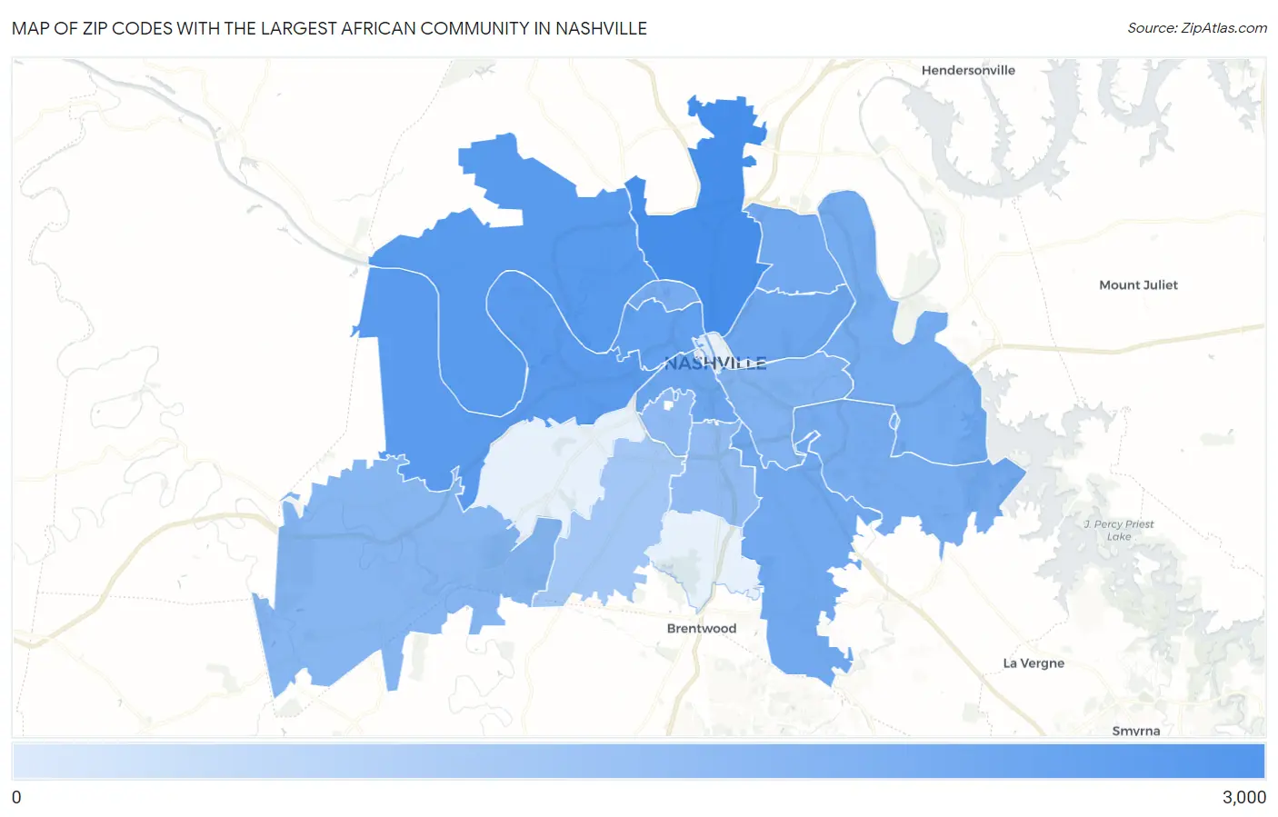 Zip Codes with the Largest African Community in Nashville Map