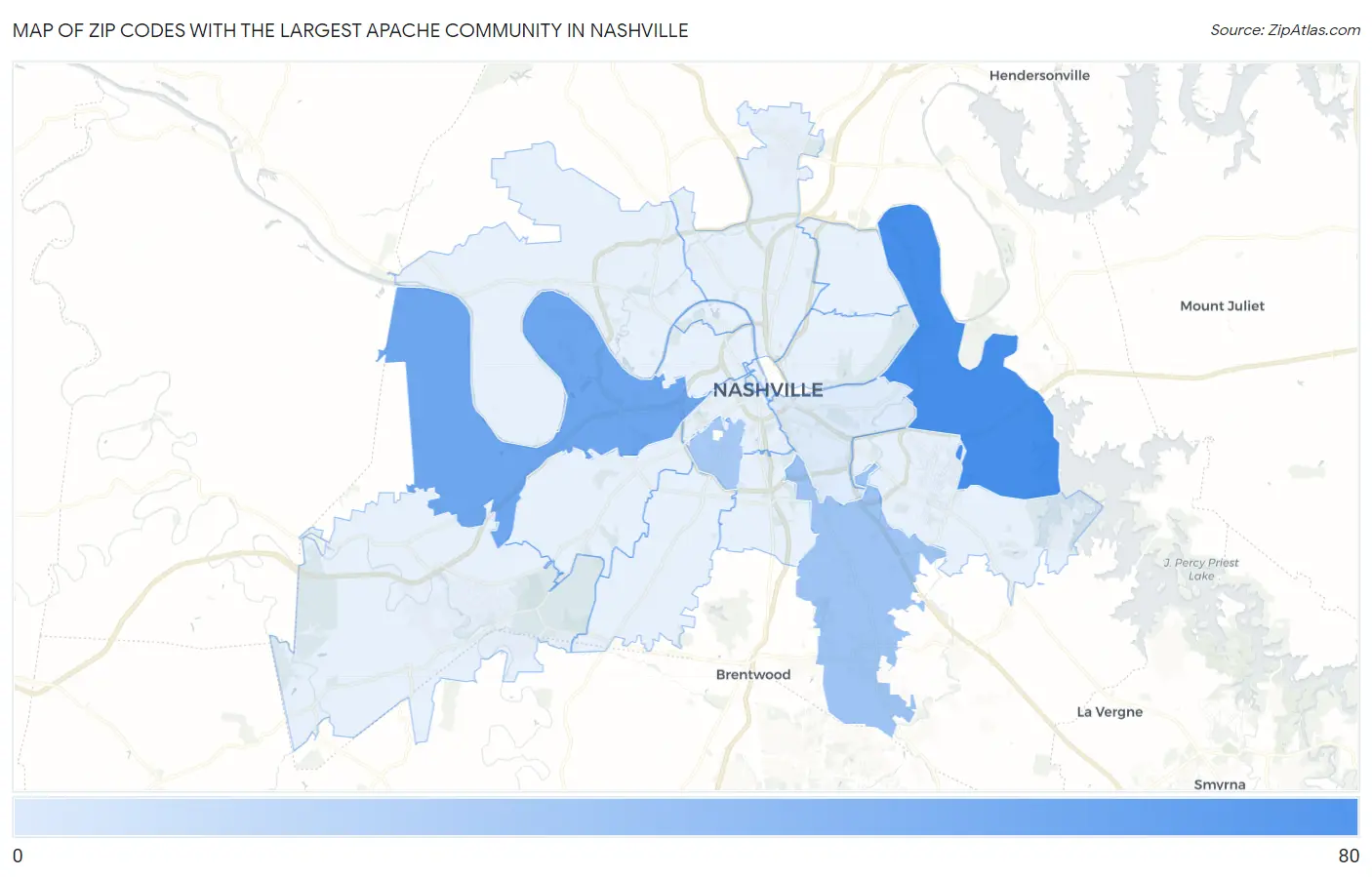 Zip Codes with the Largest Apache Community in Nashville Map