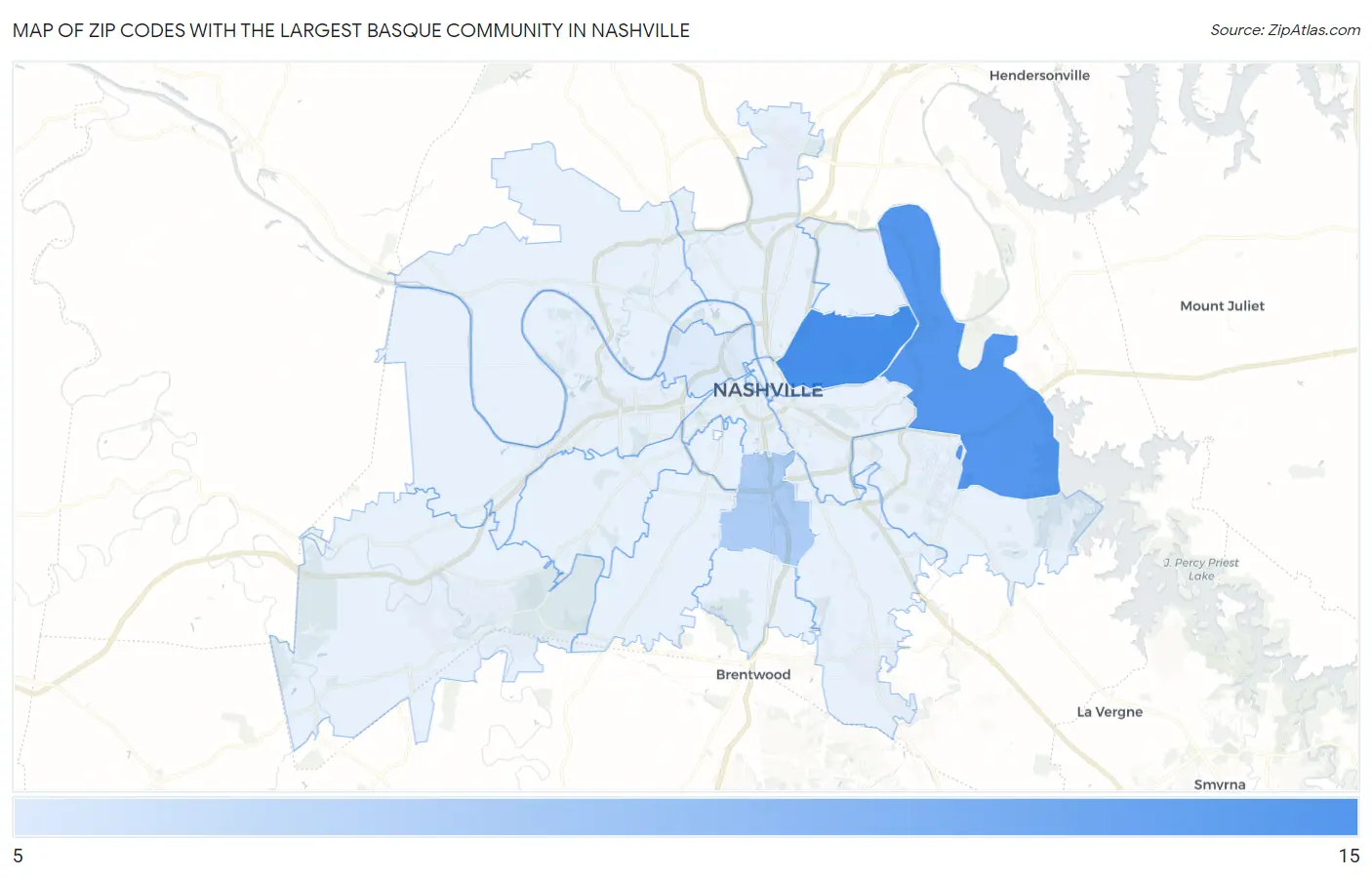Zip Codes with the Largest Basque Community in Nashville Map