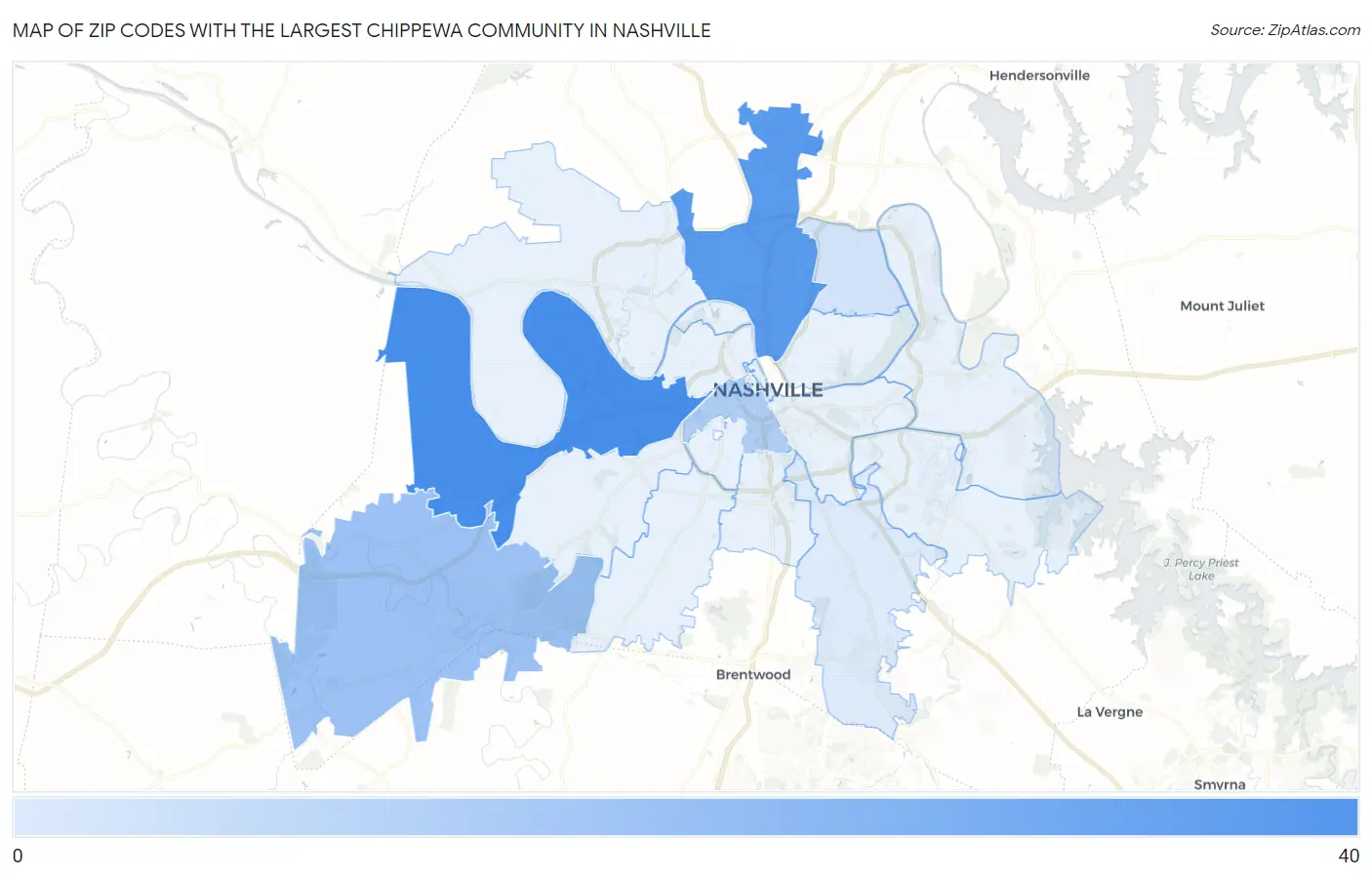 Zip Codes with the Largest Chippewa Community in Nashville Map
