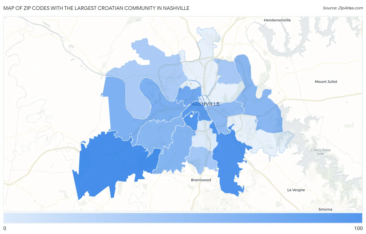 Zip Codes with the Largest Croatian Community in Nashville Map