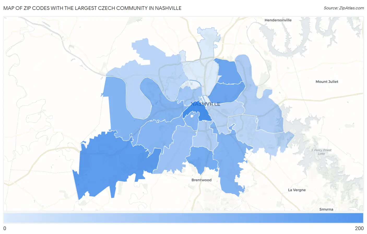 Zip Codes with the Largest Czech Community in Nashville Map