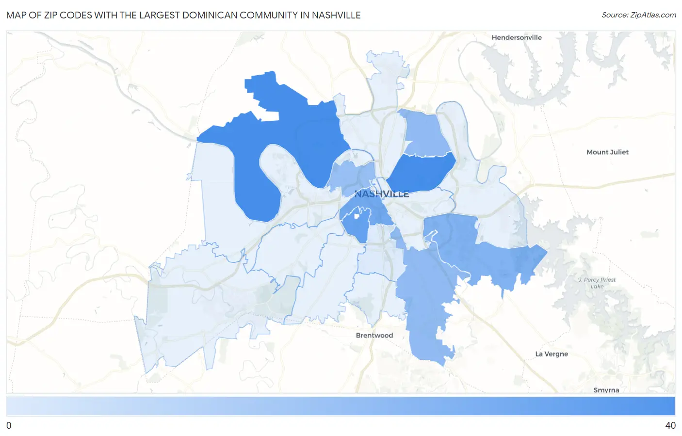 Zip Codes with the Largest Dominican Community in Nashville Map