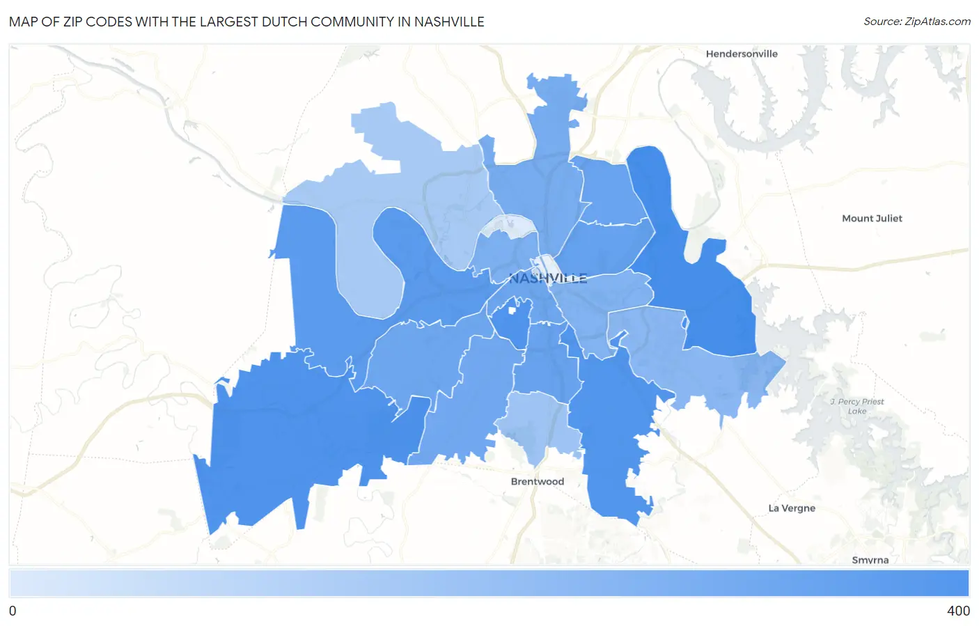 Zip Codes with the Largest Dutch Community in Nashville Map