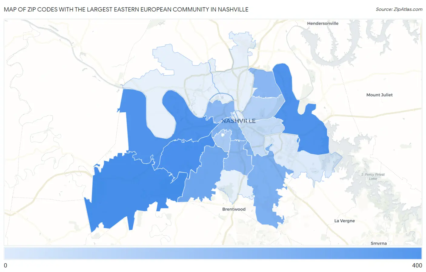 Zip Codes with the Largest Eastern European Community in Nashville Map