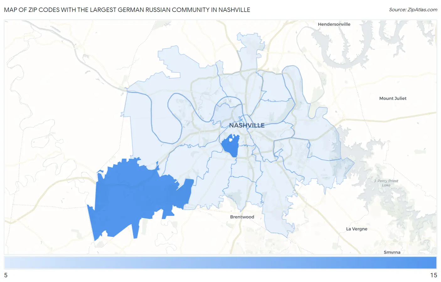 Zip Codes with the Largest German Russian Community in Nashville Map