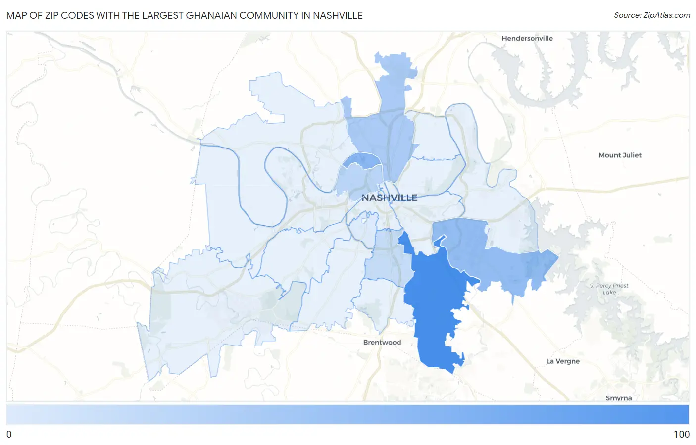 Zip Codes with the Largest Ghanaian Community in Nashville Map