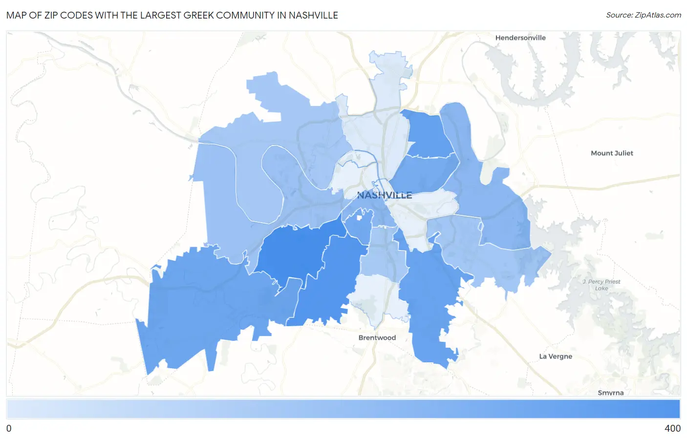 Zip Codes with the Largest Greek Community in Nashville Map