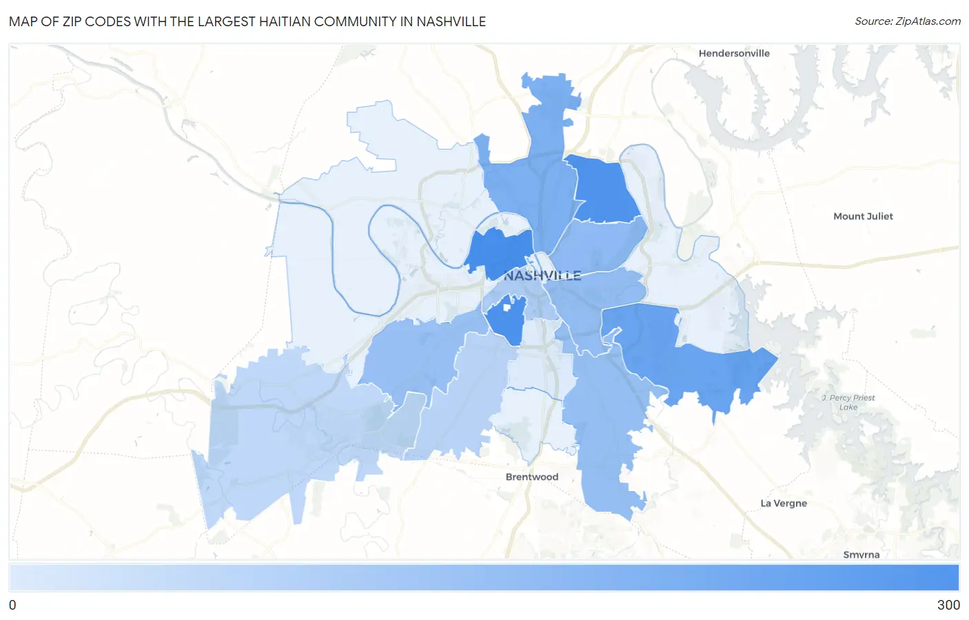 Zip Codes with the Largest Haitian Community in Nashville Map