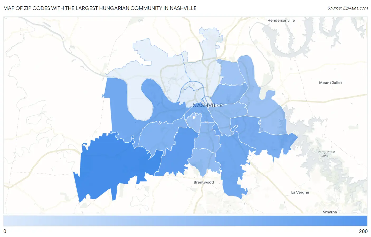 Zip Codes with the Largest Hungarian Community in Nashville Map