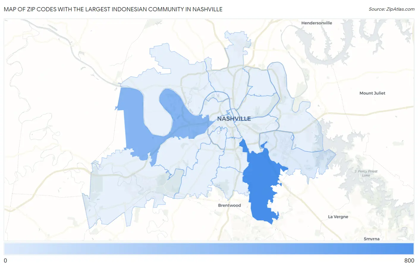 Zip Codes with the Largest Indonesian Community in Nashville Map