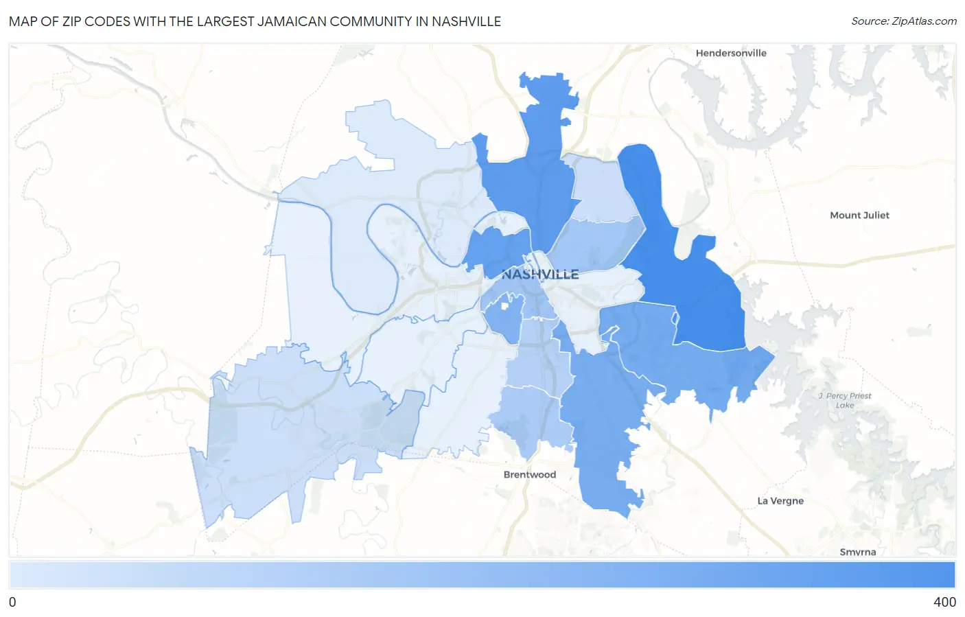 Zip Codes with the Largest Jamaican Community in Nashville Map