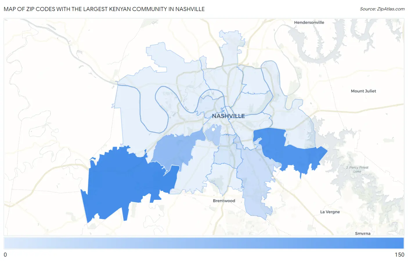 Zip Codes with the Largest Kenyan Community in Nashville Map