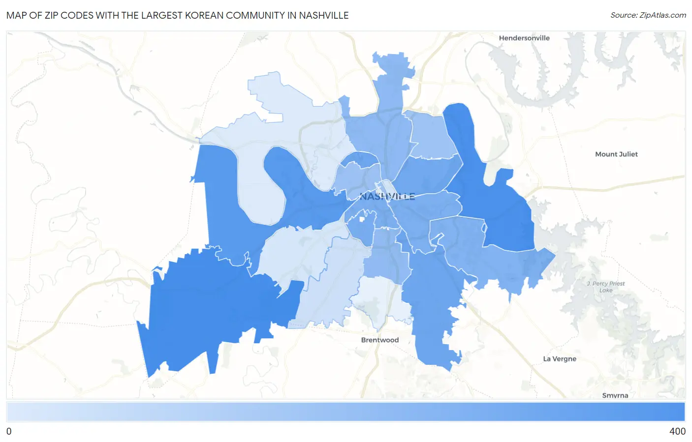 Zip Codes with the Largest Korean Community in Nashville Map