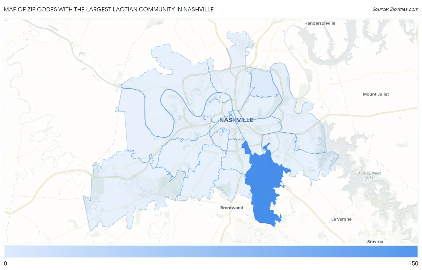Zip Codes with the Largest Laotian Community in Nashville Map