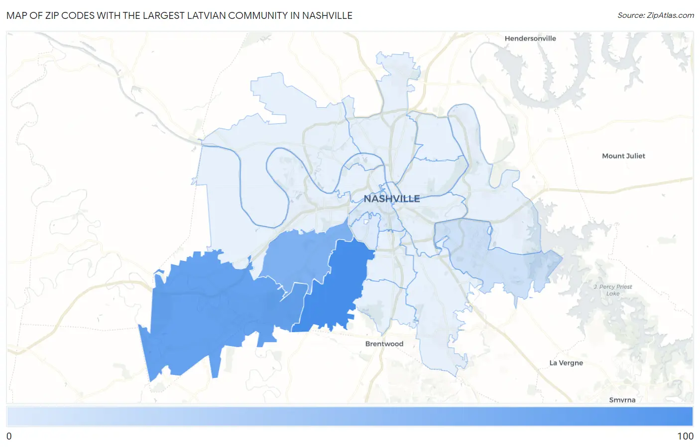 Zip Codes with the Largest Latvian Community in Nashville Map