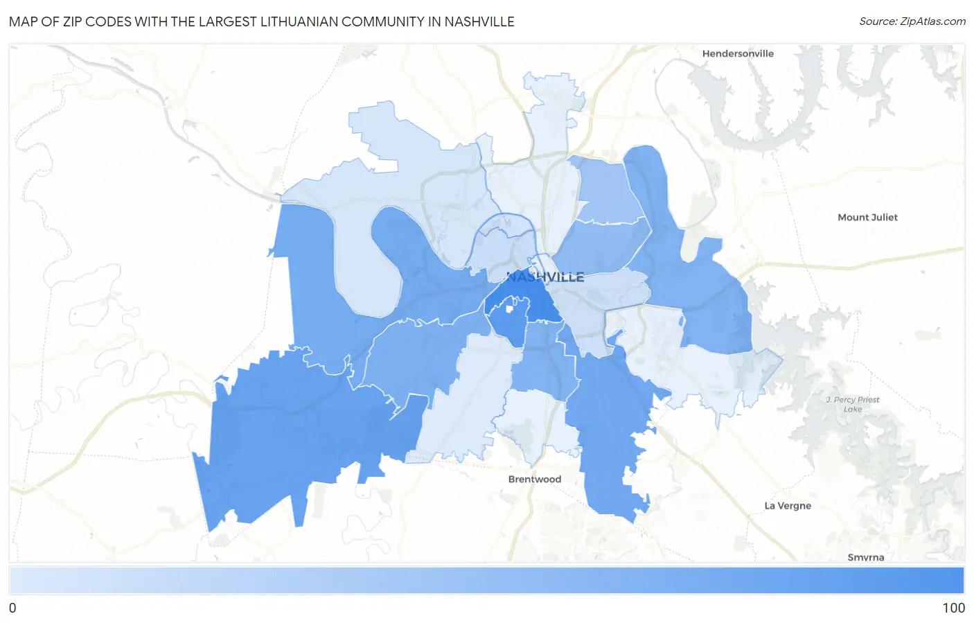 Zip Codes with the Largest Lithuanian Community in Nashville Map