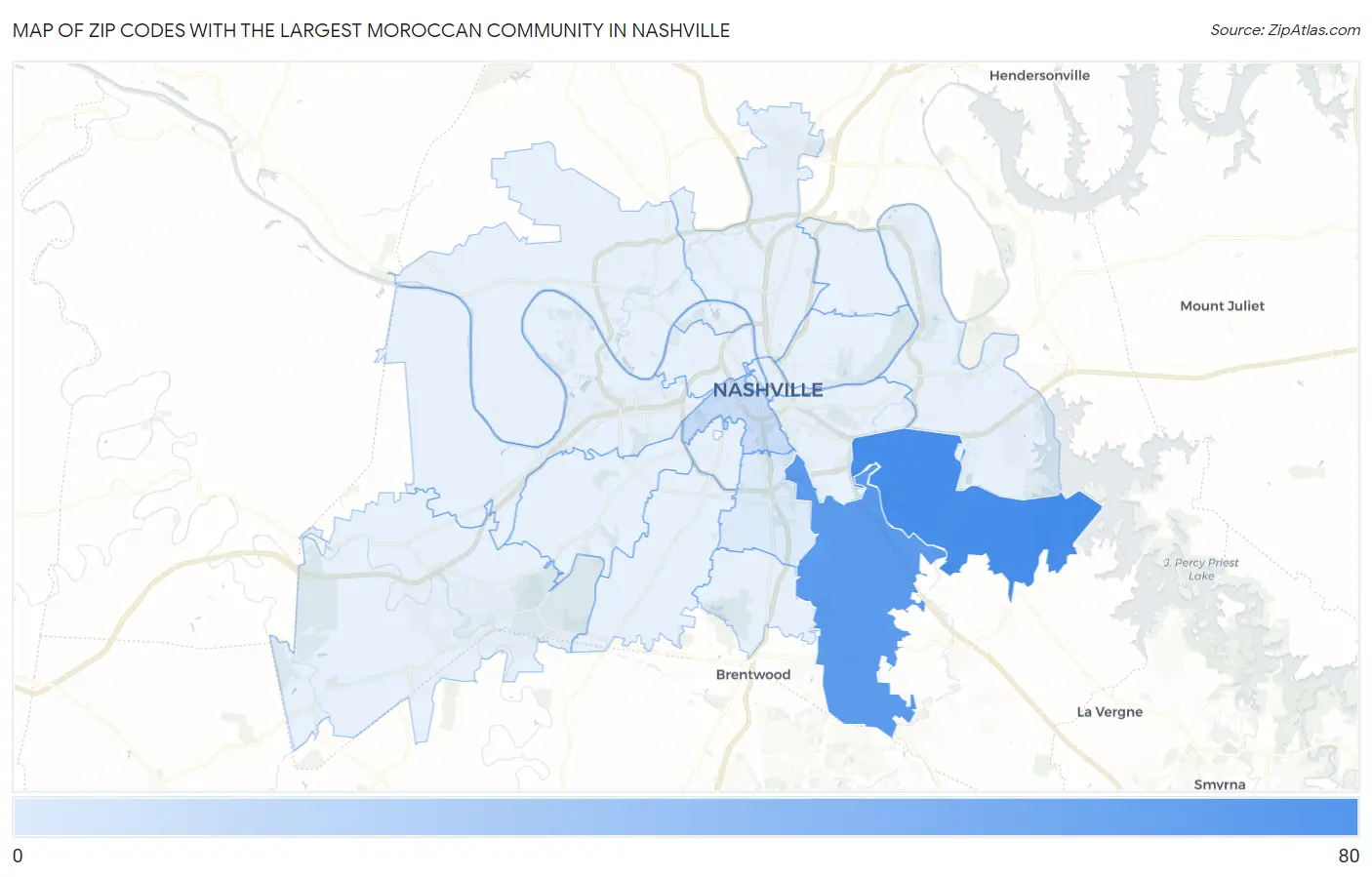 Zip Codes with the Largest Moroccan Community in Nashville Map