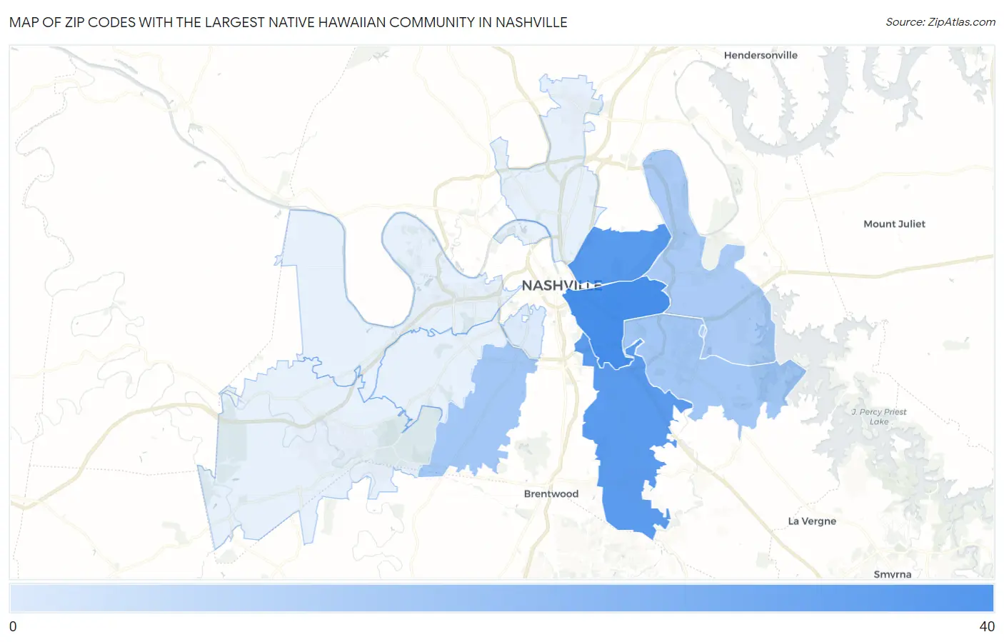Zip Codes with the Largest Native Hawaiian Community in Nashville Map