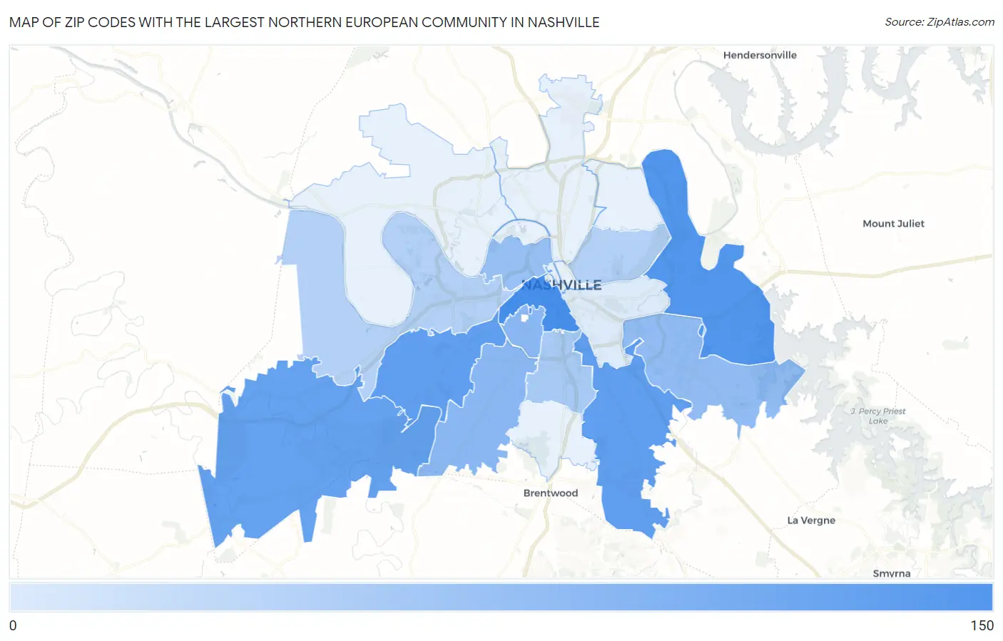 Zip Codes with the Largest Northern European Community in Nashville Map