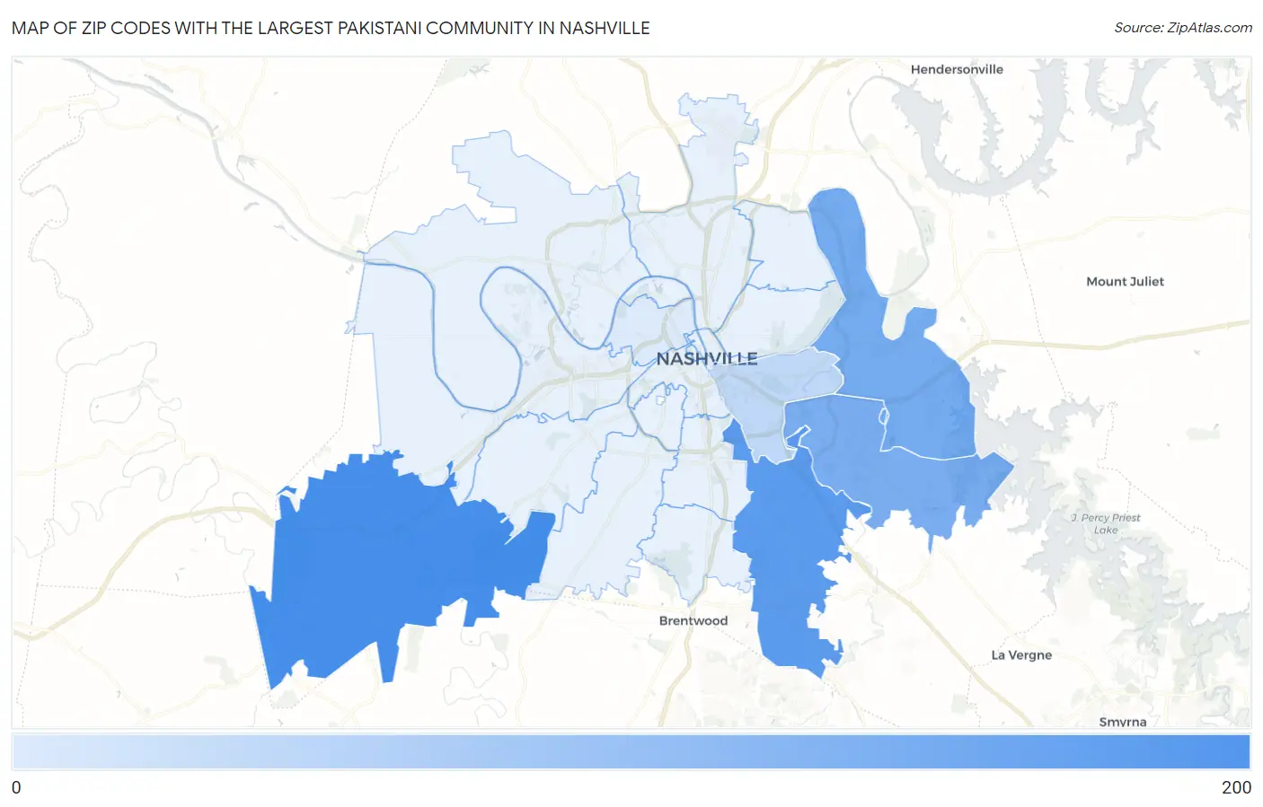 Zip Codes with the Largest Pakistani Community in Nashville Map