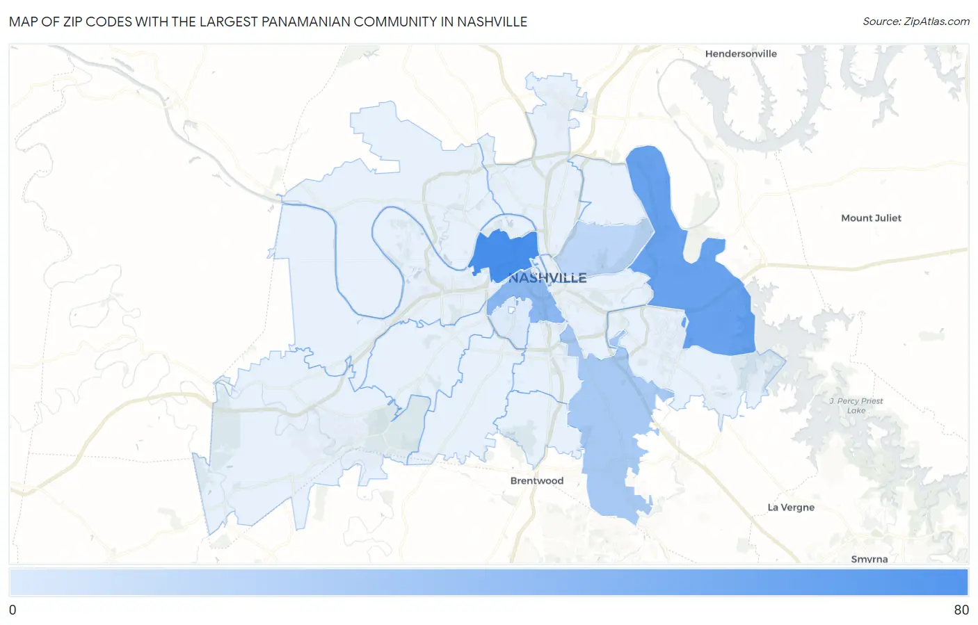 Zip Codes with the Largest Panamanian Community in Nashville Map