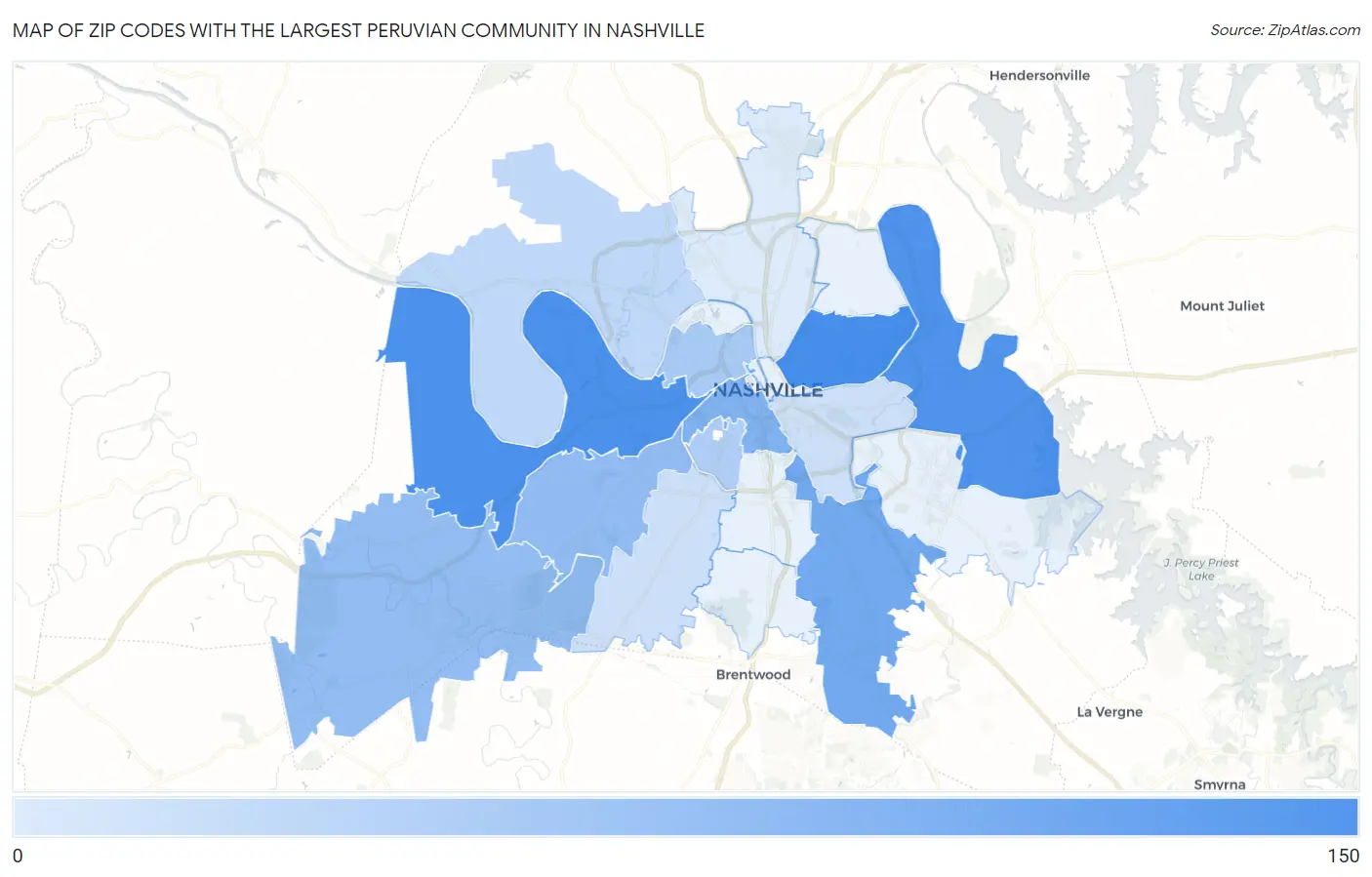 Zip Codes with the Largest Peruvian Community in Nashville Map