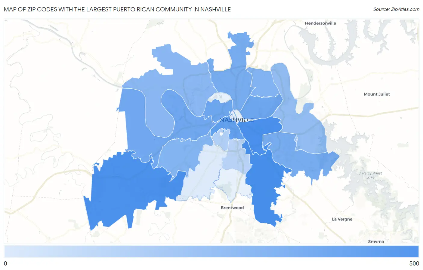 Zip Codes with the Largest Puerto Rican Community in Nashville Map