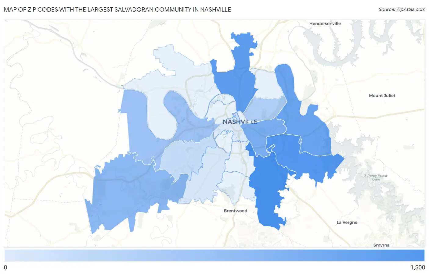 Zip Codes with the Largest Salvadoran Community in Nashville Map