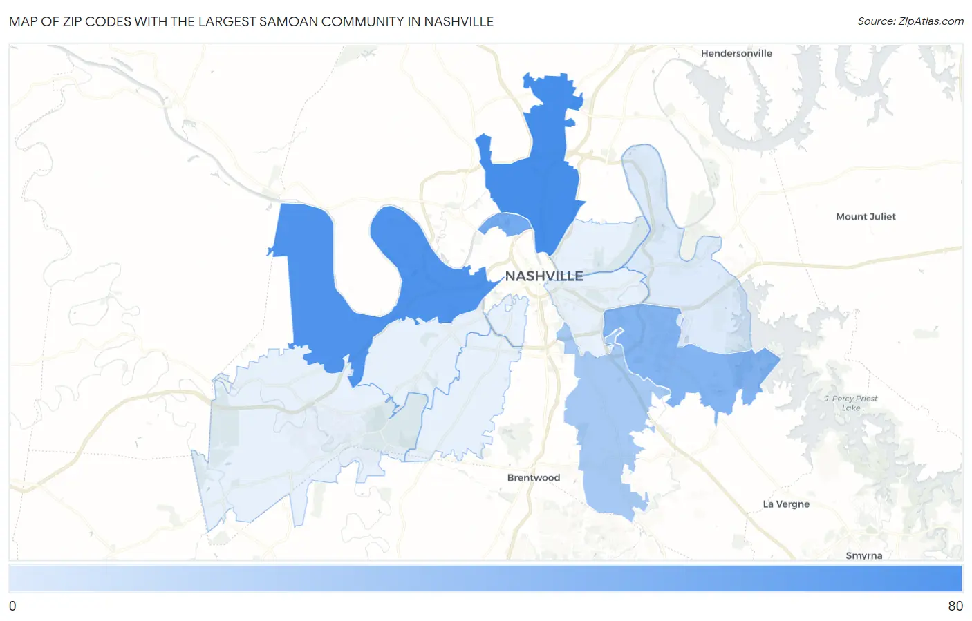 Zip Codes with the Largest Samoan Community in Nashville Map
