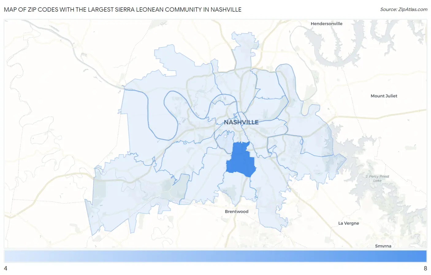 Zip Codes with the Largest Sierra Leonean Community in Nashville Map