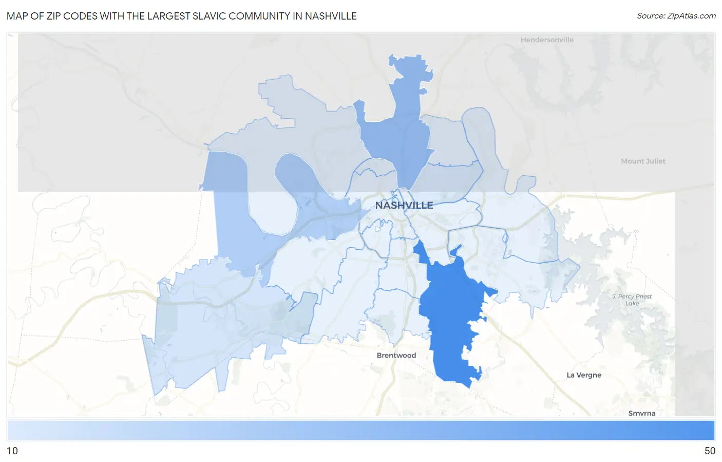 Zip Codes with the Largest Slavic Community in Nashville Map