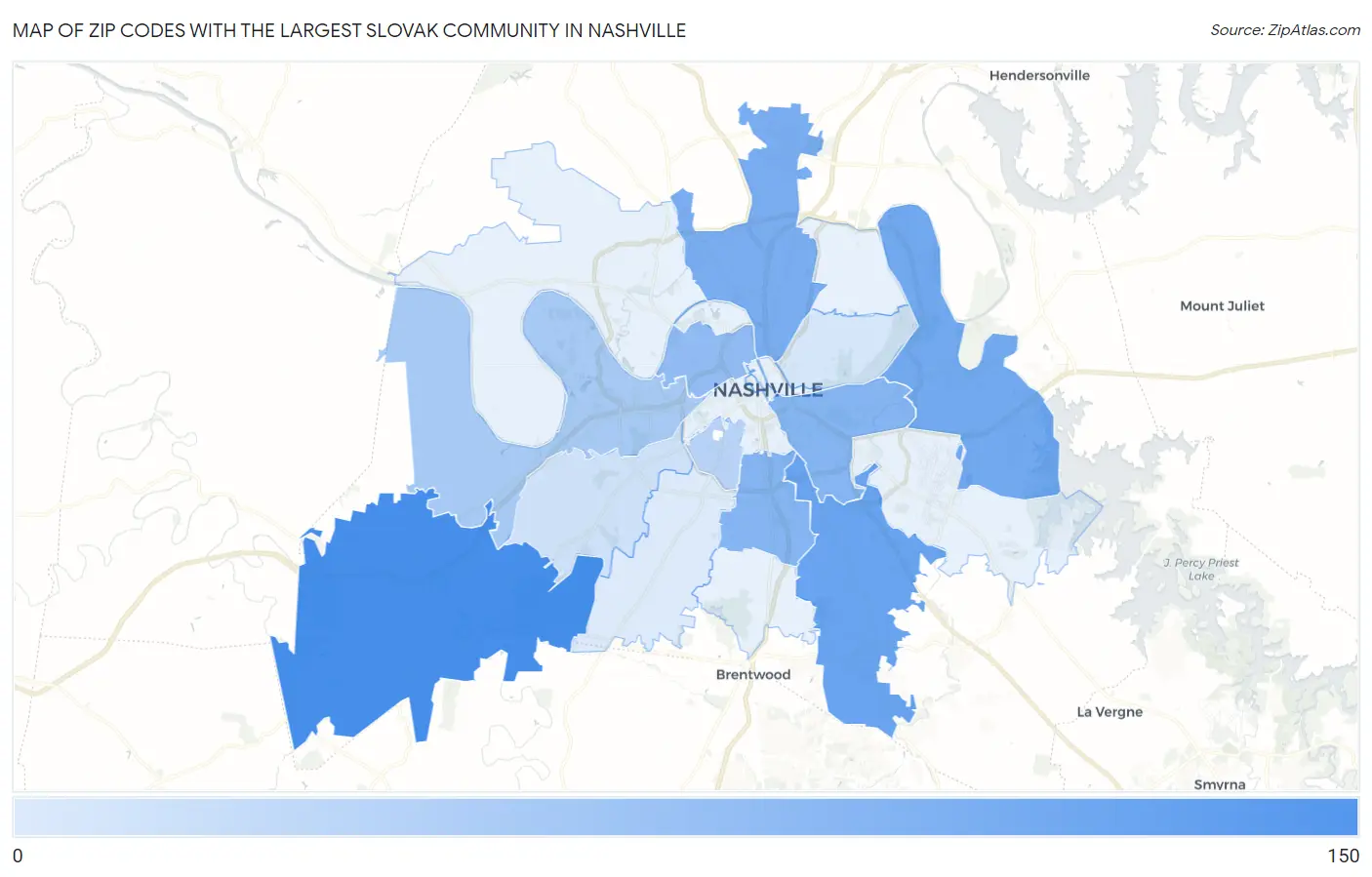 Zip Codes with the Largest Slovak Community in Nashville Map